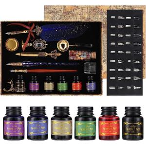 Joyeee Quill Writing Pen Ink Stationery Set, Classic Antique Pens Set, Idea for Beginners Artists Drawing, Arts Crafts Signatures, Decoration, Women Gift Selection Calligraphy Kits #87
