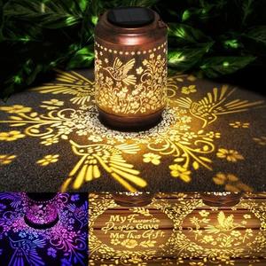 Likiyol Hummingbird Solar Lanterns Birthday Gifts for Women Mom Grandma, Waterproof Garden Decor Solar Lights Outdoor for Patio Porch Yard Backyard, Replaceable Base, Warm White & RGB