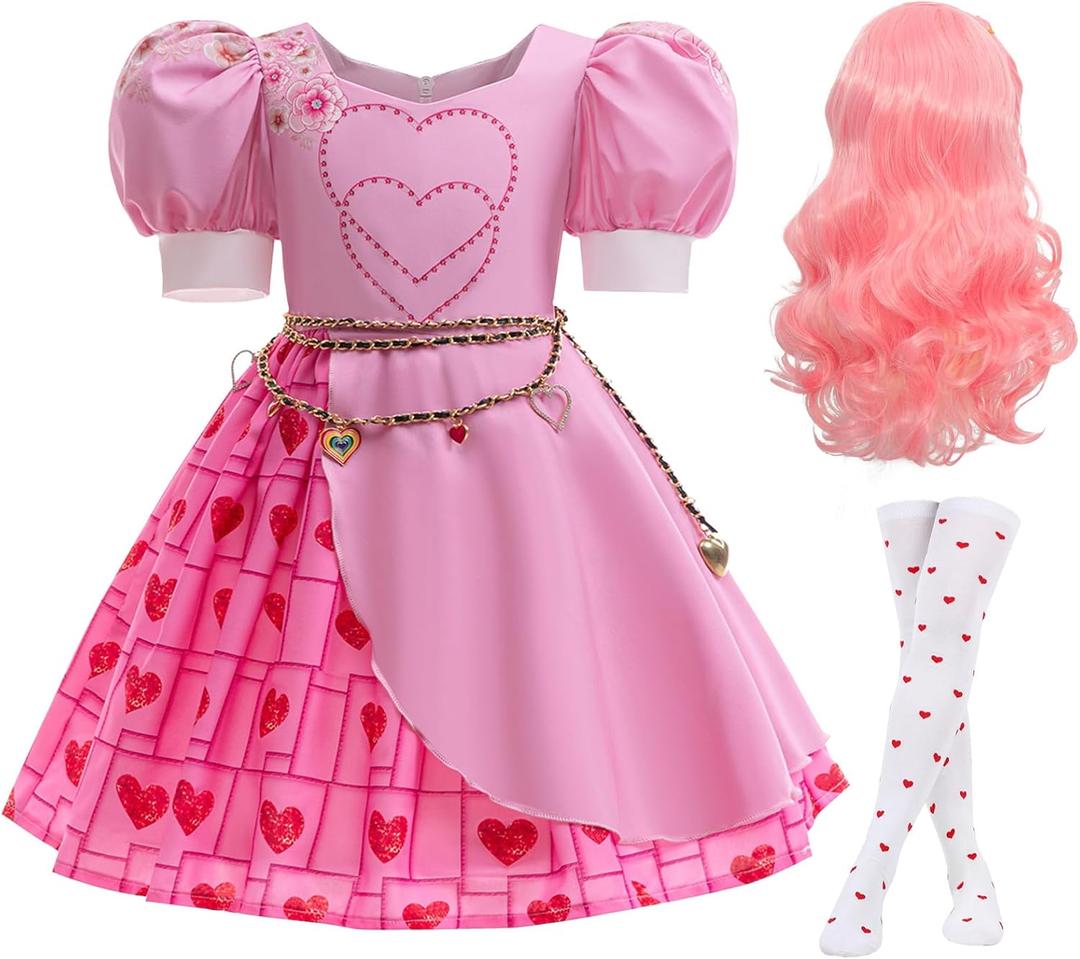 Kids Rise Red Costume Girls Bridget Pink Princess Dress Movie Cosplay Halloween Outfit (140 (7-8Y))