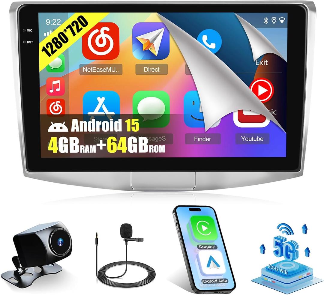 4+64G Android 15 Radio for VW Passat B6 B7 CC 2010 2011 2012 2013 2014 2015, 10.1" Incell Touch Screen Car Stereo, Wireless CarPlay/Android Auto, 5GHz WiFi, Bluetooth 5.0, EQ, GPS, 1280 * 720