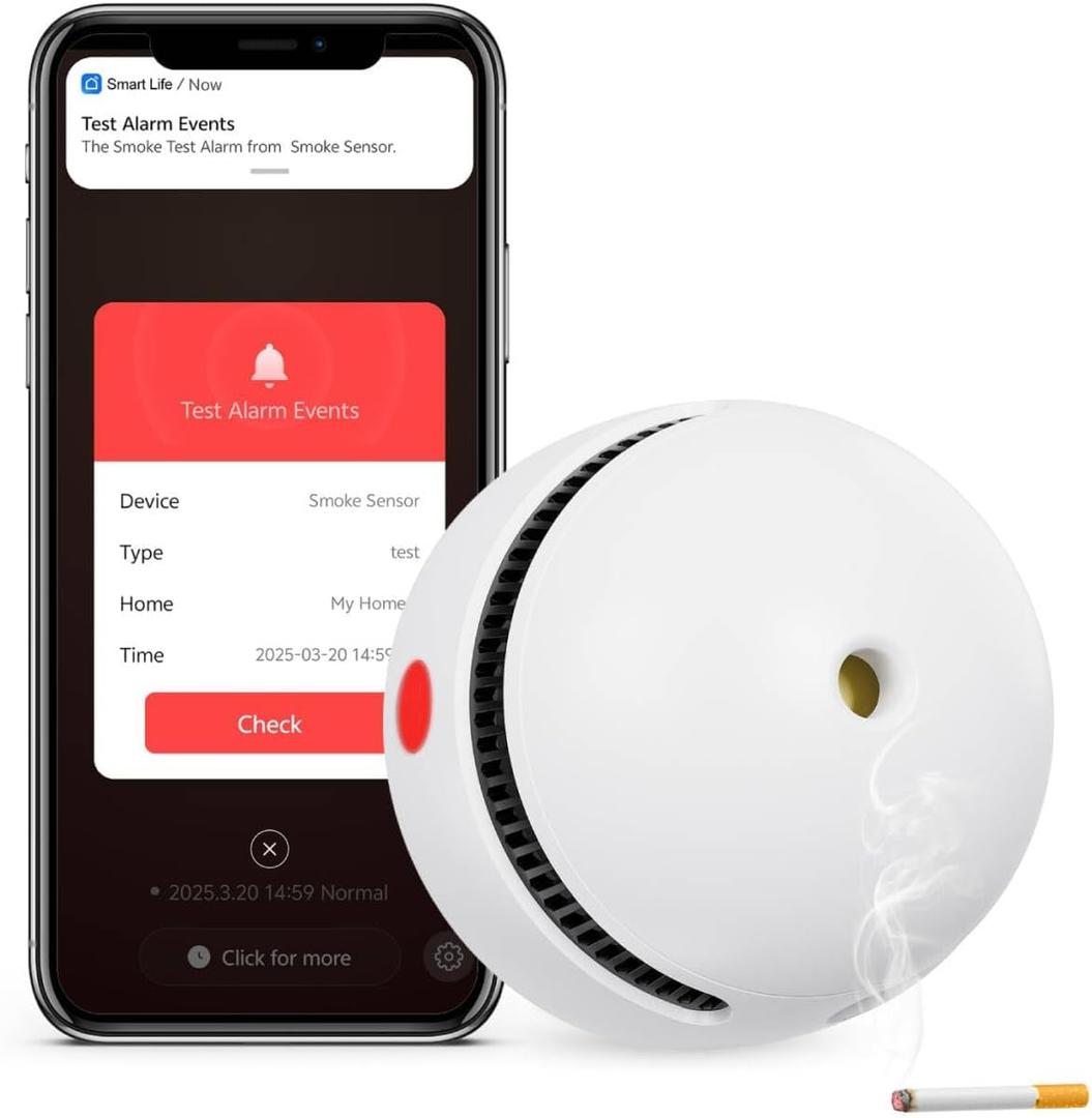 1 Pack Interconnected Smart Smoke Detector Smoke Alarm Bluetooth Real-Time App Alerts, Wi-Fi Smoke Detector Fire Detectors for Home Connectivity & 10-Year Battery Life & Multi-User Binding (ceramic white)