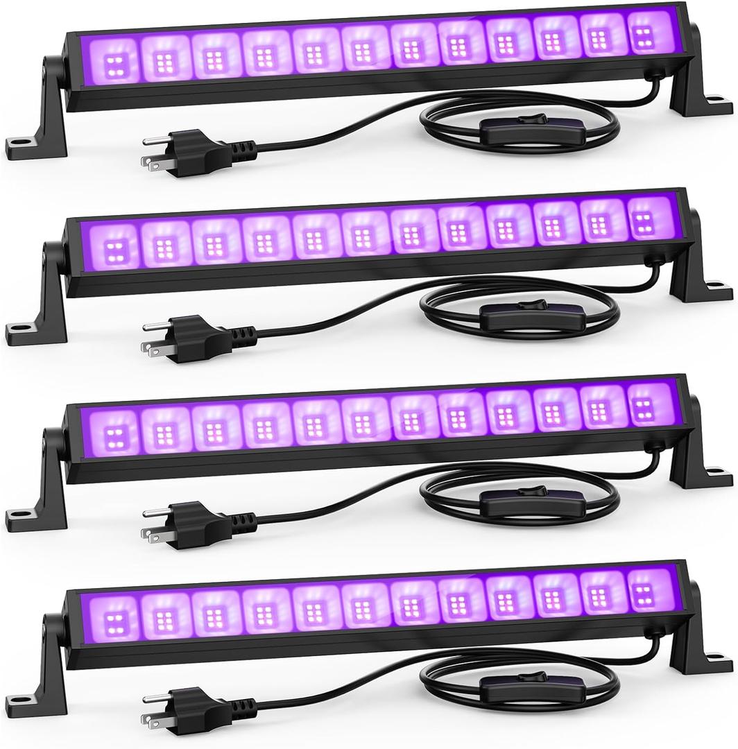 4PCS 40W LED Black Light Bar, Black Lights for Glow Party, Blacklight with Plug &Switch, Each Light Up 484 Sq.ft Area, Glow Light for Halloween, Fluorescent Body Paint, Stage Lighting, Bedroom