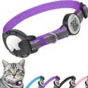 Airtag Cat Collar Breakaway with QR Code Name Tag, Reflective cat Collar airtag Holder with Bell, Cat ID Tag Personalized, Ultra-Durable, Adjustable, Quick Release, Fits Small Large Cats,Purple