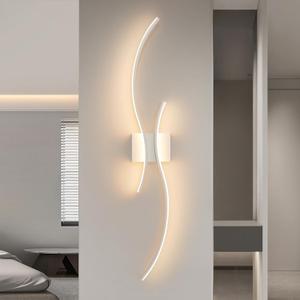 CANEOE Modern Wall Sconce, White Long Strip Led Wall Light Fixtures, 39inch Wave Design Indoor Wall Lamp for Living Room Bedroom Porch Hallway Bathroom Vanity Light (Warm White, 3000K) (Hard-wired)
