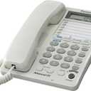 Panasonic 2-Line Integrated Corded Telephone System with 16-Digit LCD, Speakerphone, Clock, Hearing Aid Compatibility and 3-Way Conferencing - KX-TS208W (White)