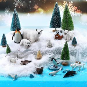 Gerrii Arctic Animals Habitat Project Set, Winter Polar Animals Diorama Box Kit Figurine Model Polar Bear Penguin Animal Figurines Diorama Supplies for DIY Crafts Project Gifts