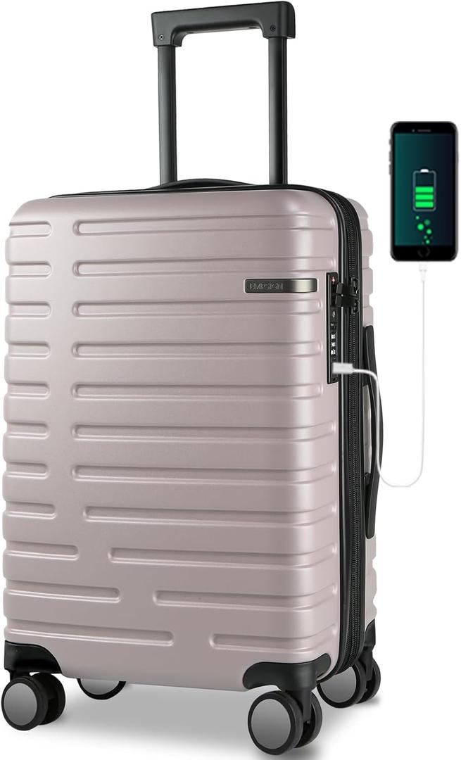 EMPSIGN Carry On Luggage with Spinner Wheels, Hard Shell Carry-On Suitcase 21x14x9 Airline Approved & Built-in TSA Lock, Durable Travel Rolling Suitcase, Carry-On 20-Inch, Light Purple