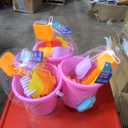 3x Beach Bucket Toy Set 9pc Set 1 Bucket 2 Shovels 1 Rake 5 Sand Molds, Pink 
