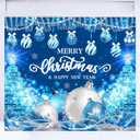 Blue Garage Door Christmas Cover Decorations: Xmas Balls Banner 7x8ft, Merry Christmas & Happy New Year Backdrop for Photography, Parties & Indoor/Outdoor Use