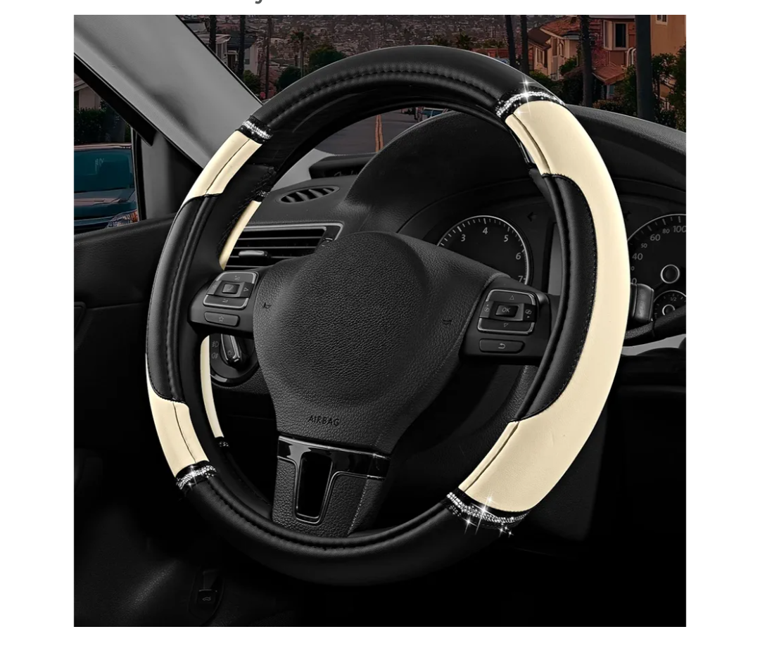 Road Comforts Leather Steering Wheel Cover - Made with PVC Leather - Anti-Slip, Universal Fit 14 1/2 inches to 15 inches - Milky White