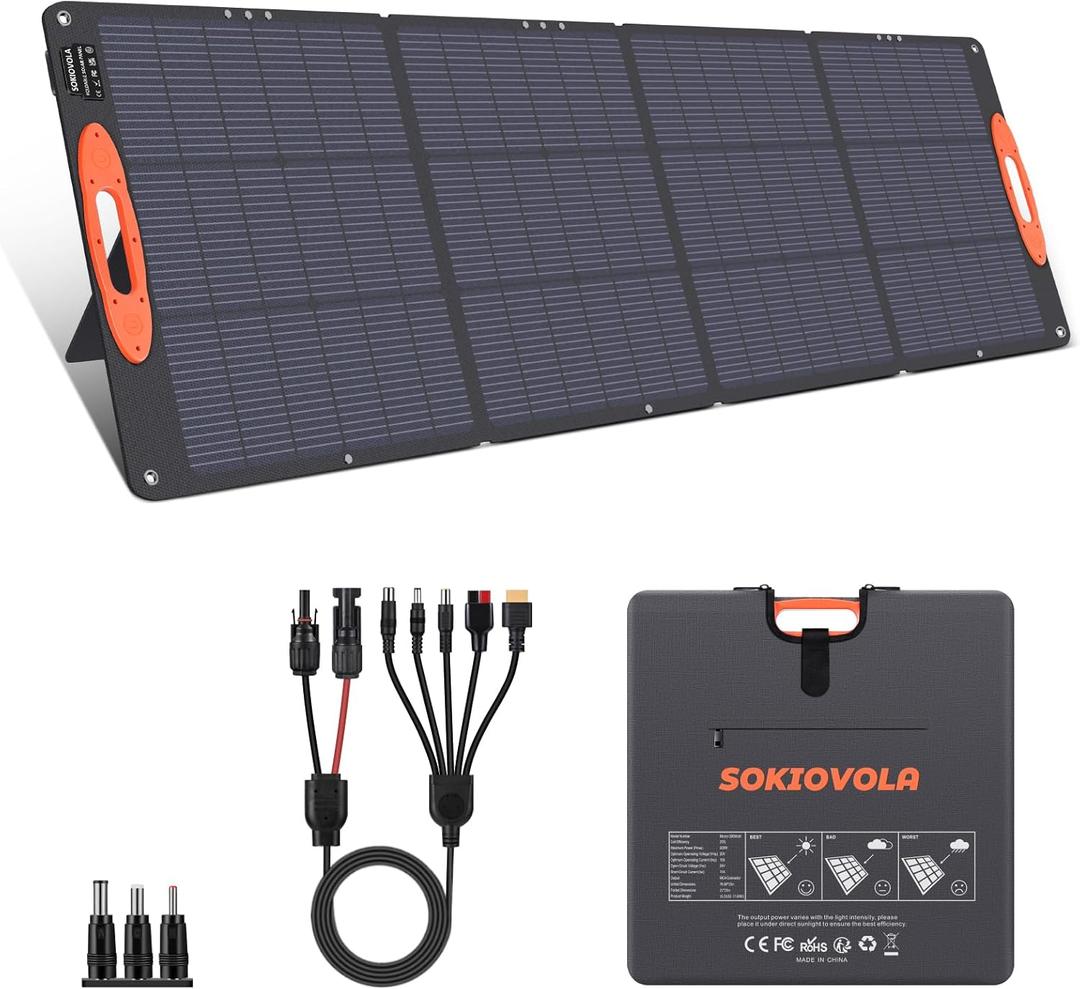 SOKIOVOLA N-Type 16BB 200W Portable Solar Panel for EF/Jackery/Bluetti/Anker Power Station Foldable Solar Panel 25% High Efficiency IP68 Waterproof for Outdoor Trip RV Camping Blackout Off Grid