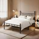ZIYOO 14 Inch Metal Platform Bed Frame with Iron-Art Headboard/Footboard, Strong Metal Slats Support, Large Storage Space, No Box Spring Needed, Noise Free, Queen Size