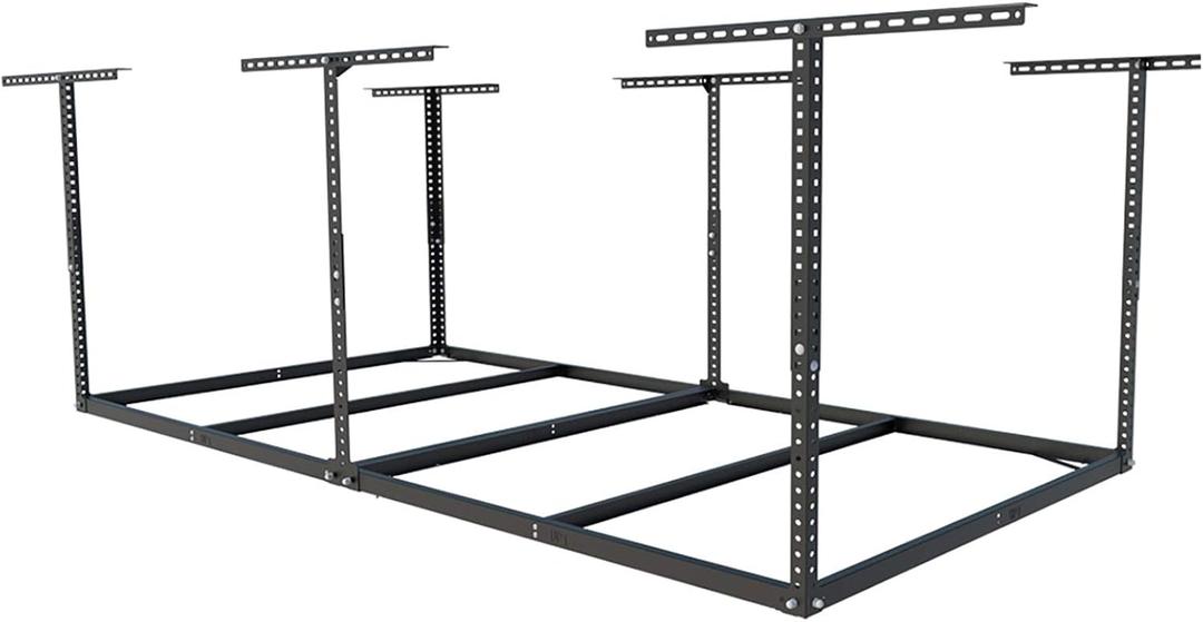 FLEXIMOUNTS 4x8 Overhead Garage Storage Rack without Decking, Storage Organization System, Heavy Duty Metal Garage Ceiling Racks, 600lbs Weight Capacity, Black