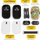 Insulated Stackable Bento Box for Adults with Reusable Chopsticks Japanese Lunch Box Microwavable & Leak Proof Lunch Containers for Men & Women Modern Cute Food Container with Compartments (Black) (American Comic Box)