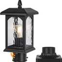 Dusk to Dawn Outdoor Post Light Fixture with Pier Mount Base - Waterproof Pole Outdoor Lighting, Modern Black Pillar Lantern Outside with Tempered Rippled Glass for Pathway, Garden, Patio, Anti-Rust (Black-1-PACK)