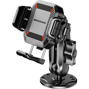 BRCOVAN Anti-Theft Phone Mount Holder with Vibration Dampener [Camera Friendly] [1s Lock & Release] with Aluminum Round Base & Medium Arm, for Car Boat Truck Motorcycle UTV, Fit 5.4-7.2'' Smartphones