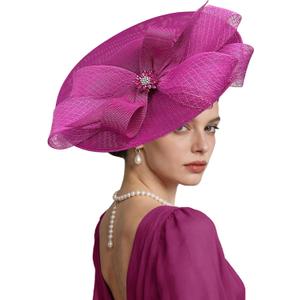 Kgromfy Women's Wide Brim Fascinator Hat Tea Party Headband Large Vintage Church Hat Lady Headwear for Derby Wedding Cocktail