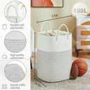 Laundry Basket,Woven Cotton Rope Laundry Hamper,Versatile Storage for Dirty Clothes,Baby Toys,and Blankets in Bathroom, Nursery,and Living Room (White, 100L)
