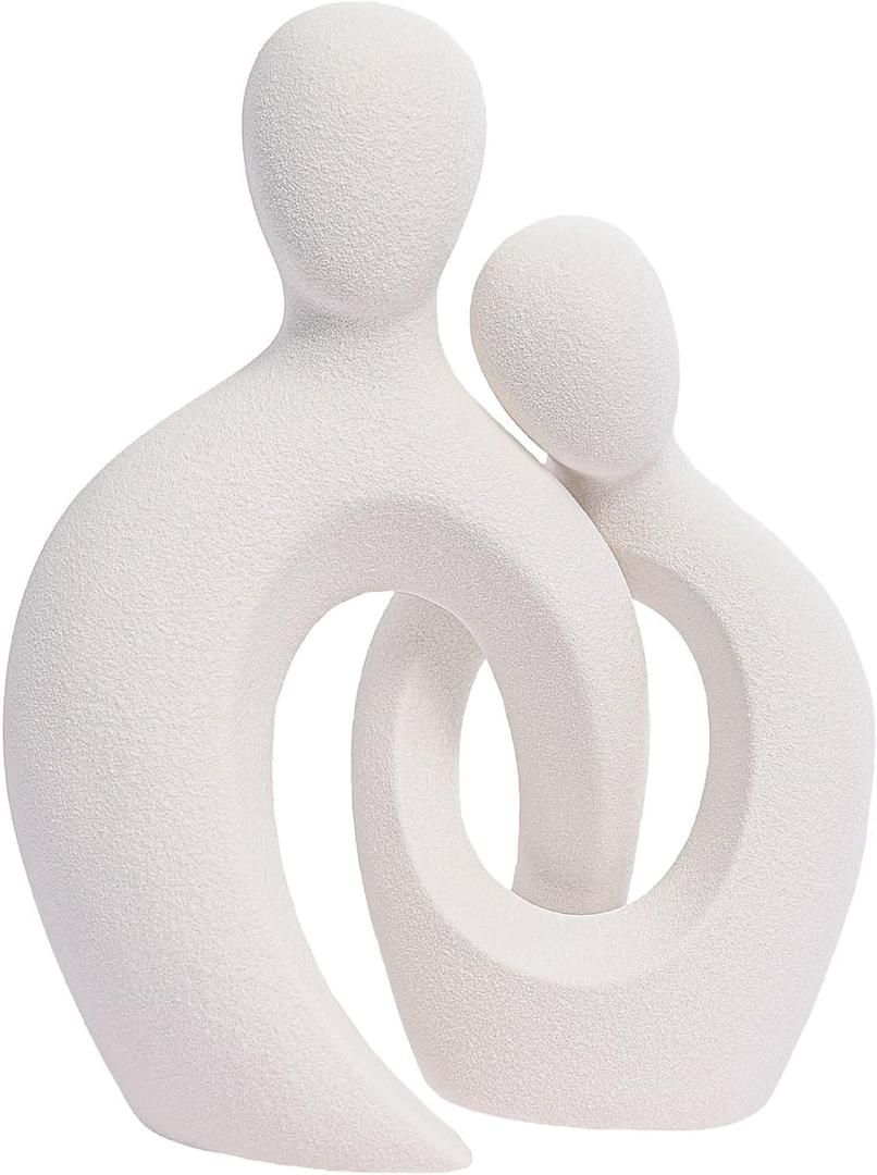 Quoowiit Ceramic Couple Sculptures for Home Decor, Abstract Lover Statue for Shelf, Office, Living Room, Bedroom, Gifts for Anniversary, Valentine's Day, Birthday (White)