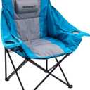 Swonder Oversized Moon Camping Chair with Innovative 2-in-1 Removable Seat Cushion for All Seasons, Heavy-Duty Fully Padded Folding Outdoor Chair with Headrest and Carry Bag (Lake Blue)