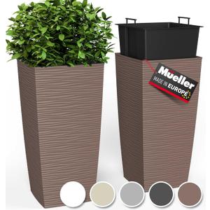 Mueller M-Resin Heavy Duty Tall Planter, Indoor/Outdoor Grande Plant, Tree, Flower Pot, 2-Piece Set, 18, Modern Design, Built-in Drainage, Mocha (18 x 9", Mocha)