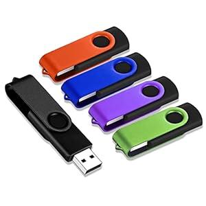JBOS 4GB USB 2.0 Flash Drive 5 Pack - Swivel Gig Stick Pendrive, Zip & Jump Drive