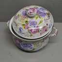 Enamel Stockpot with Lid, 4.6 Quart Retro Cooking Pot, Vintage Floral Bean Stew Soup Pot, Ceramic Cookware for Kitchen Stove