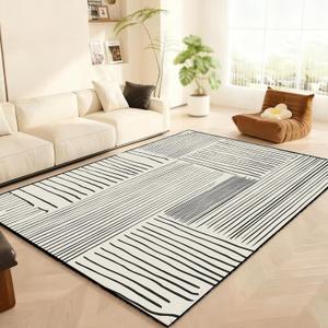 Area Rug 6x9 Feet Abstract Lines, Non-Slip Comfort Floor Mat Washable Rug Modern High Traffic Durable for Living Room, Bedroom, Home Office (Black White)