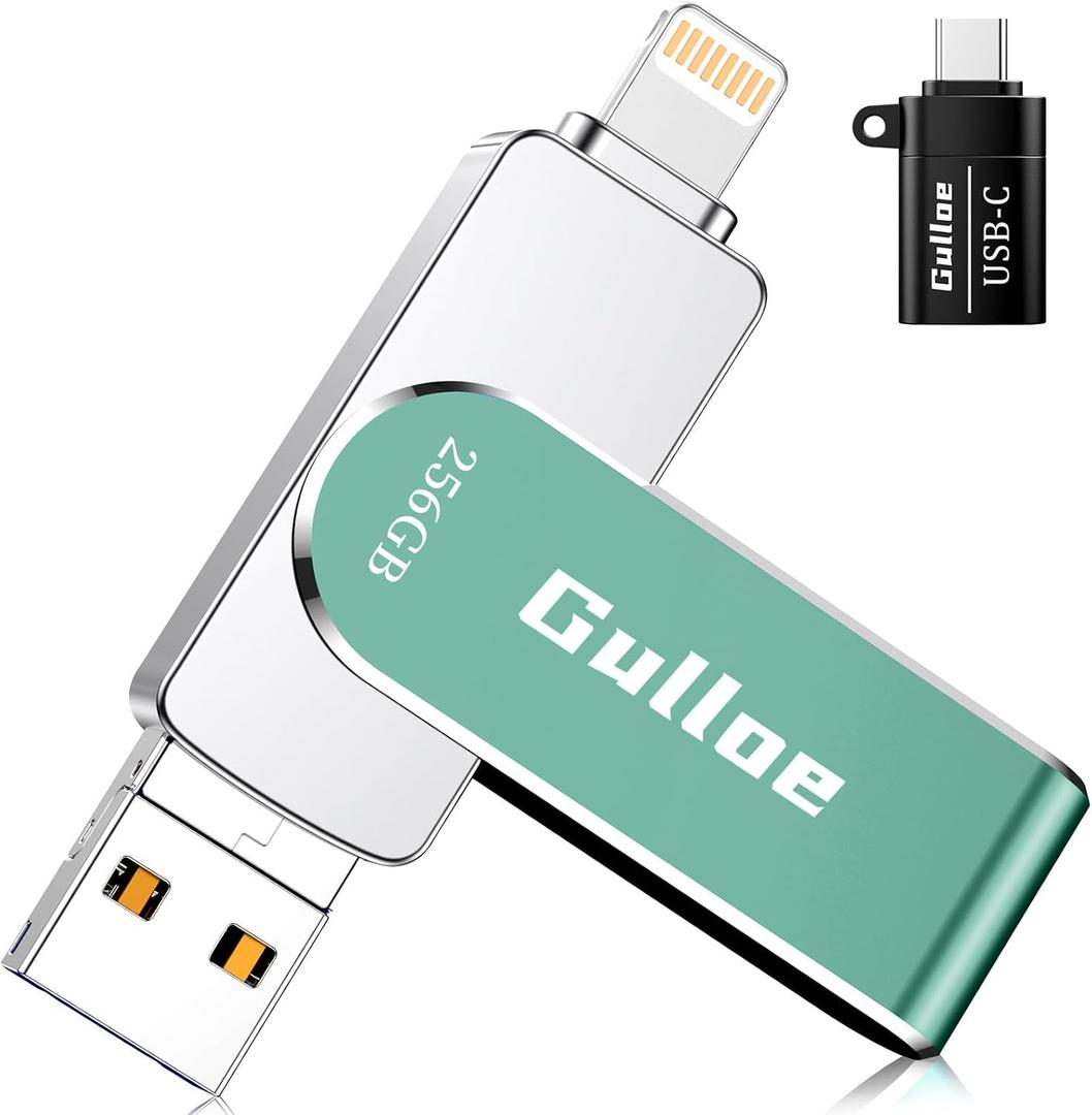 Gulloe 256GB USB Flash Drive Intended for iPhone iPad, Memory Stick Storage for Photos and Videos Backup, Compatible with iPhone iPad Android PC, Plug and Play, No Application Required (Light Green)