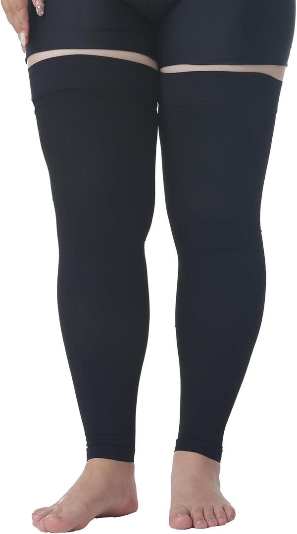 MGANG Plus Size 3XL Extra Wide Ankle and Silicone Band, 20-30 mmHg Compression Stocking for Men & Women, Full Leg Compression Sleeves for Varicose Veins, Lymphedema, and DVT Prevention, Black
