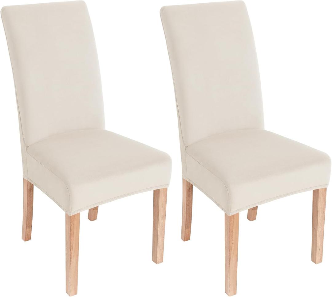 Smiry Velvet Stretch Chair Covers for Dining Room Set of 2, Soft Fit Removable Washable Kitchen Parsons Chair Slipcover Protector, Ivory
