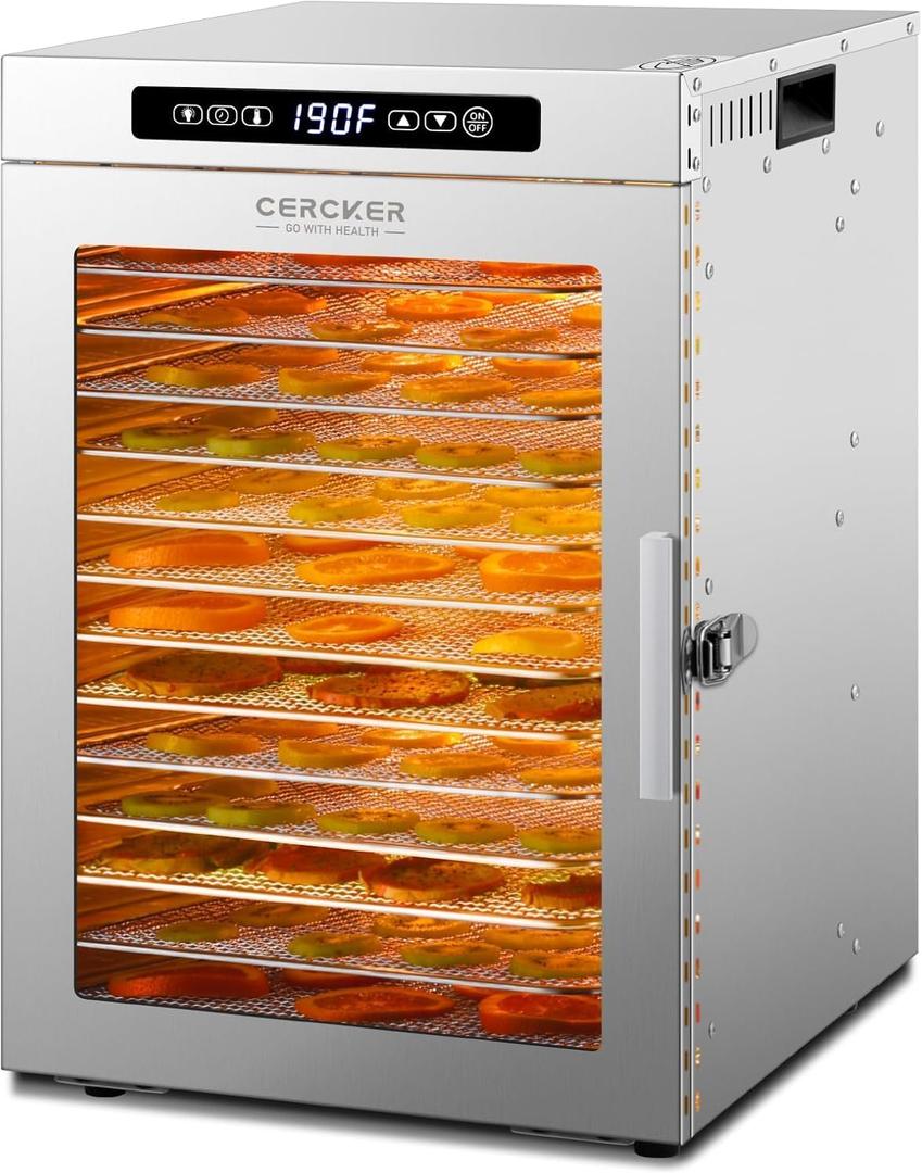 Cercker Commercial Food-Dehydrator Machine 14 Trays, 1200W Fruit Dehydrator,11.98ft² Meat Dryer for Jerky,190ºF Temperature Control,24H Large Food Dryer for Beef
