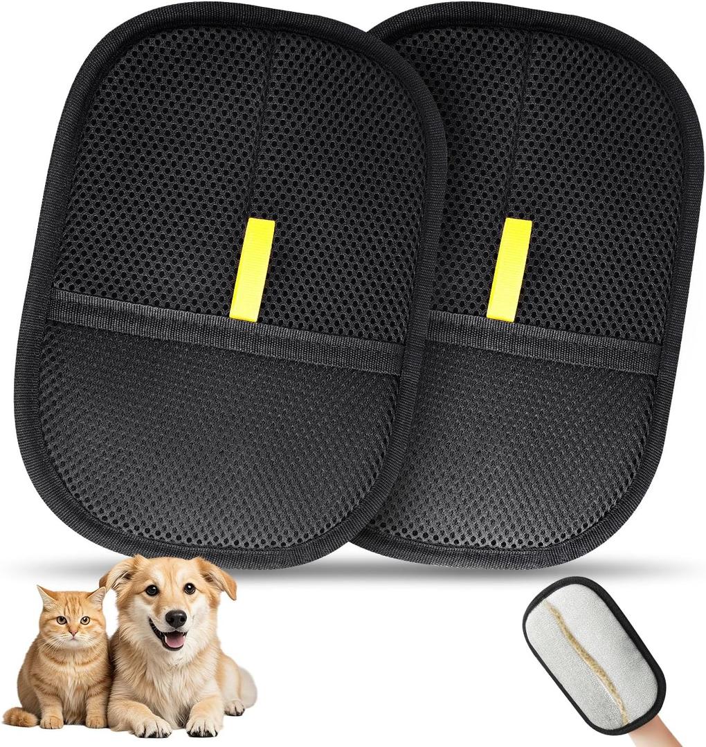 2 Pcs Pet Hair Removal Glove, Reusable Cat Dog Electrostatic Hair Remover Grooming Glove Brush Tool (2 Pack Black)
