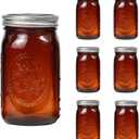 Amber Glass Mason Jars, 32oz Wide Mouth Jars 6 Pcs, Air Tight, Leak Resistant, Large Canning Jars, Quart Mason Jars for Canning, Storing Food, Spices, Meal Prep and Overnight Oats