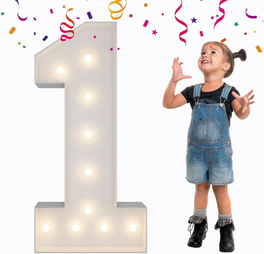 3FT Light Up Numbers Letters, DIY Giant Marquee Numbers, Mosaic Balloon Number 1 for 1st 13th Sweet 16th Birthday Decorations, Anniversary, Wedding Party Decor
