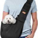 CUBY Dog and Cat Sling Carrier, Hand-Free Dog Carrier Slings with Adjustable Straps Pocker, Puppy Slings Carrier for Small Dogs Cats Outdoor Travel Bag(Black, M-Adjustable Strap)