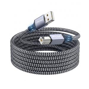 25 Foot USB Printer Cable, Nylon Braided Type A to B 2.0 Cord, Compatible with HP, Canon, Brother, Epson, Scanner and MIDI Keyboard
