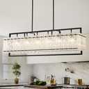 ANTILIYA Modern Rectangle Black Crystal Chandeliers for Dining Room, Water Ripple Glass Island Light Fixture, 40.5" Large Linear Farmhouse Lighting for Kitchen Island, Living Room