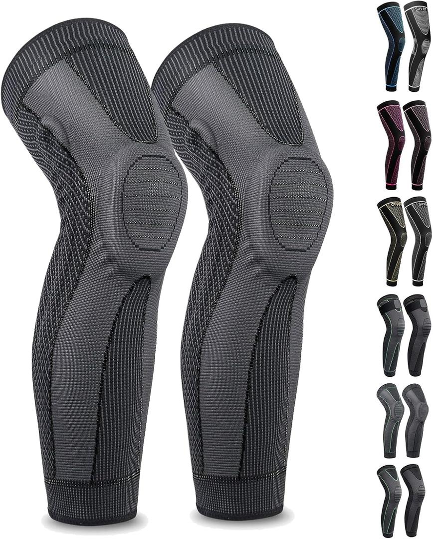Full Leg Sleeves Long Compression Leg Sleeve Knee Sleeves with Side Stabilizers & Patella Gel Pads,for Basketball, Arthritis, Sport, Reduce Varicose Veins and Swelling of Legs(Black-Spring, M, Pair)