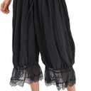 Alyweatry Women Ruffle Long Bloomers Elastic Waist Lace Patchwork Pettipants Pantaloons Cropped Slip Pants Streetwear. One Size