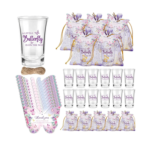 50 Sets Butterfly Baby Shower Party Favors A Little Butterfly Is on The Way Acrylic Clear Shot Glasses with Thank You Tags Purple Organza Bags for Guests Supplies