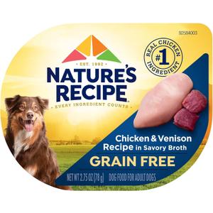 Natures Recipe Grain Free Wet Dog Food, Chicken & Venison Recipe, 2.75 Ounce Cup (Pack of 12), Best By 12/06/2026
