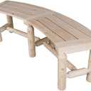 Outdoor Wooden Curved Backless Porch Bench Rustic Style Cedar/Fir Wood Log Fire Pit Bench for Patio Garden Deck and Backyard, 40"-55" W14" D16.5" H, Natural Finish