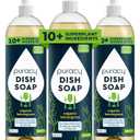 Puracy Natural Dish Soap Packs - Skin-Softening Plant-Based Dishwashing Soap, Non-Toxic Dish Soap, Organic Liquid Dishwashing Detergent Soap (Organic Lemongrass, 16 fl oz, 3 Pack)