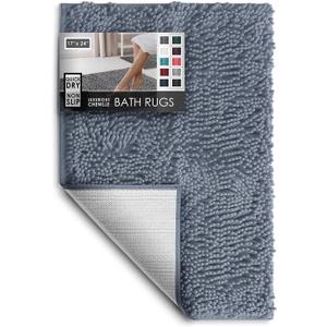 Hearth & Harbor Bathroom Rugs, Chenille Bath Mat - Machine Washable Bath Mats for Bathroom Non-Slip Backing Rubber, Quick Dry Bathroom Mat, 17 x 24 - Stone Blue