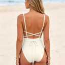 WODECASA Womens Sexy One Piece Swimsuit Halter Deep V Neck Side Drawstring High Cut Tummy Control Bathing Suit Monokini (White)