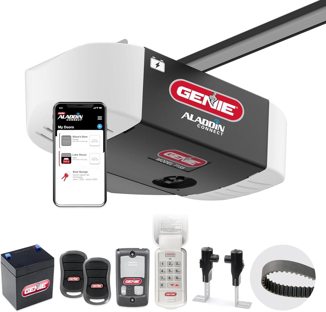 Genie 7155-TKV StealthDrive Connect Smart Garage Door Opener works with Alexa, 7155-TKV Ultra- Quiet Belt Drive