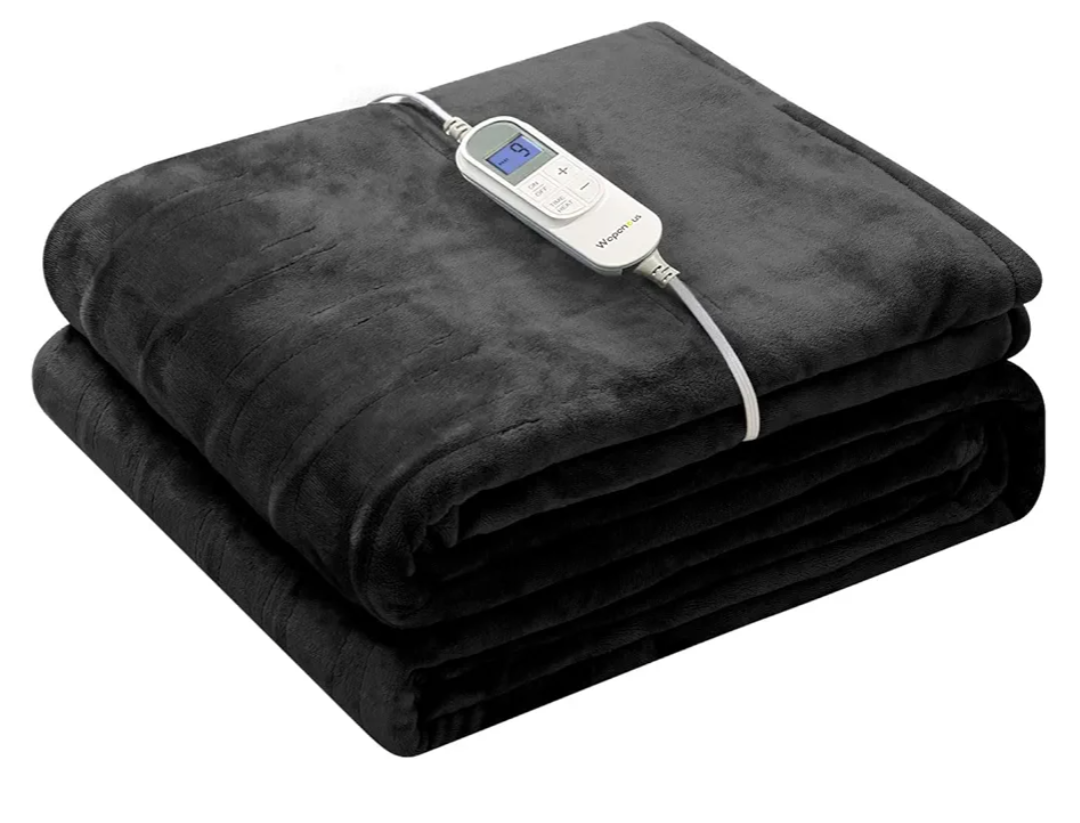 Wapaneus Foot Pocket Heated Blanket Electric Throw with 10 Heating Levels and 4 Timer Settings 4 Hours Auto Shut Off, Flannel Fast-Heating Heated Throw 50" x 60", Machine Washable, Black