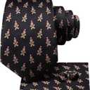 Hi-Tie Christmas Ties for Men Xmas Silk Necktie Pocket Square Cufflinks Set Festival Party Prom (M)