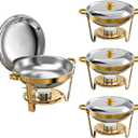 Amhier Chafing Dishes for Buffet 4 Pack, 5Qt Round Stainless Steel Chafing Dishes [Elegant and Smooth] Stainless Steel Chafing Dish Buffet Set for Weddings, Parties and Catering, Gold